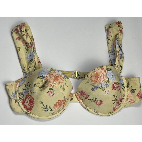 WeWoreWhat Bikini Top XL Underwire Foam Wide Pleat Straps Yellow Floral Romantic - Picture 5 of 8